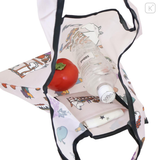 Japan Moomin Eco Shopping Bag With Pocket (S) - Moomintroll & Mom Beige - 3
