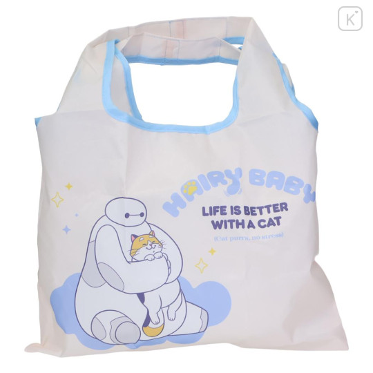 Japan Disney Eco Shopping Bag With Pocket (S) - Baymax : Life is Better with Cat - 1