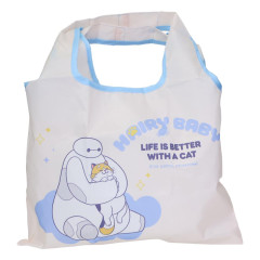 Japan Disney Eco Shopping Bag With Pocket (S) - Baymax : Life is Better with Cat