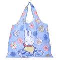 Japan Miffy Eco Shopping Bag With Pocket - Miffy : Flower Purple Blue - 1