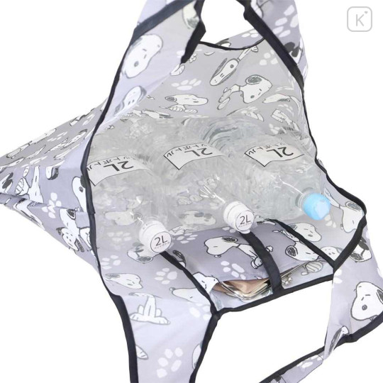 Japan Peanuts Eco Shopping Bag With Pocket - Snoopy : Joe Cool Grey - 3