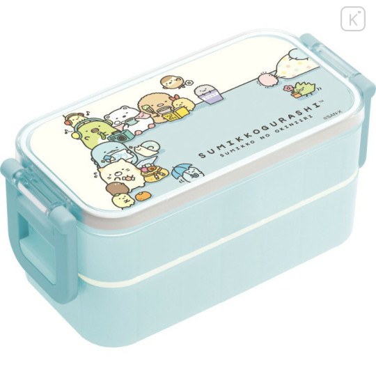 Japan San-X 2 Tier Bento Lunch Box 600ml - Sumikko Gurashi : Sumikko's Favorite Light Blue - 1