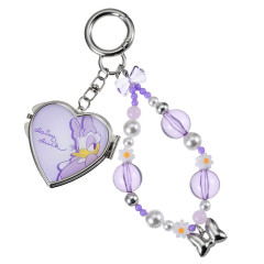 Japan Disney Store Heart-Shaped Mirror with Bead Keychain Strap Keychain - Daisy : Light Purple