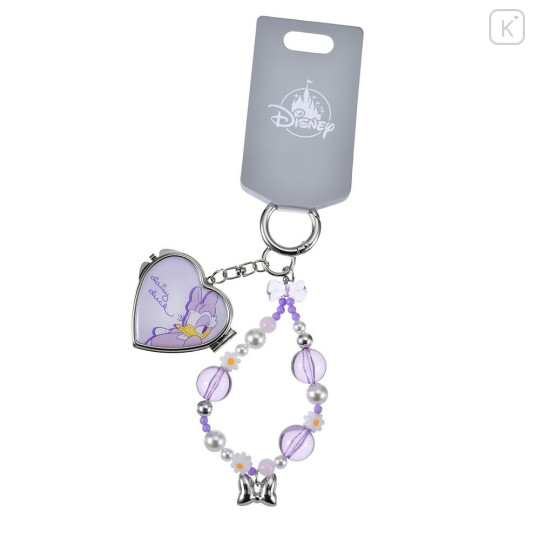Japan Disney Store Heart-Shaped Mirror with Bead Keychain Strap Keychain - Daisy : Light Purple - 2