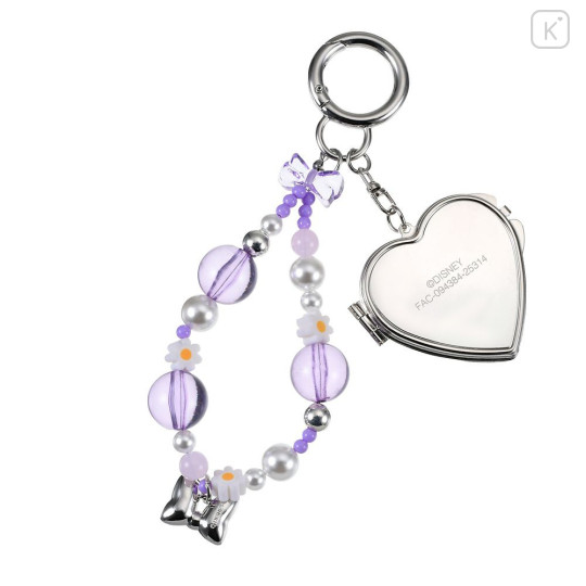 Japan Disney Store Heart-Shaped Mirror with Bead Keychain Strap Keychain - Daisy : Light Purple - 3
