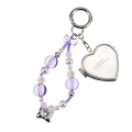 Japan Disney Store Heart-Shaped Mirror with Bead Keychain Strap Keychain - Daisy : Light Purple - 3
