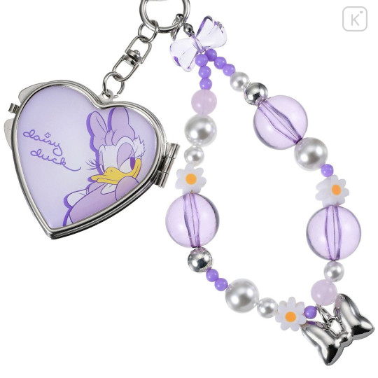 Japan Disney Store Heart-Shaped Mirror with Bead Keychain Strap Keychain - Daisy : Light Purple - 4