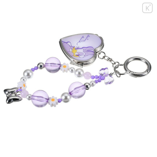 Japan Disney Store Heart-Shaped Mirror with Bead Keychain Strap Keychain - Daisy : Light Purple - 6