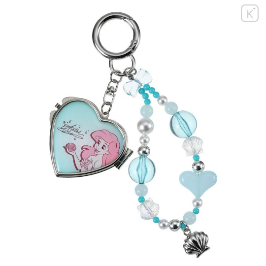 Japan Disney Store Heart-Shaped Mirror with Bead Keychain Strap Keychain - The Little Mermaid : Mint - 1