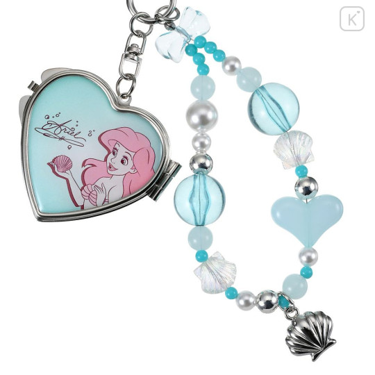 Japan Disney Store Heart-Shaped Mirror with Bead Keychain Strap Keychain - The Little Mermaid : Mint - 4