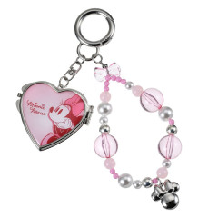 Japan Disney Store Heart-Shaped Mirror with Bead Keychain Strap Keychain - Minnie : Light Pink
