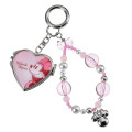 Japan Disney Store Heart-Shaped Mirror with Bead Keychain Strap Keychain - Minnie : Light Pink - 1