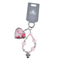 Japan Disney Store Heart-Shaped Mirror with Bead Keychain Strap Keychain - Minnie : Light Pink - 2