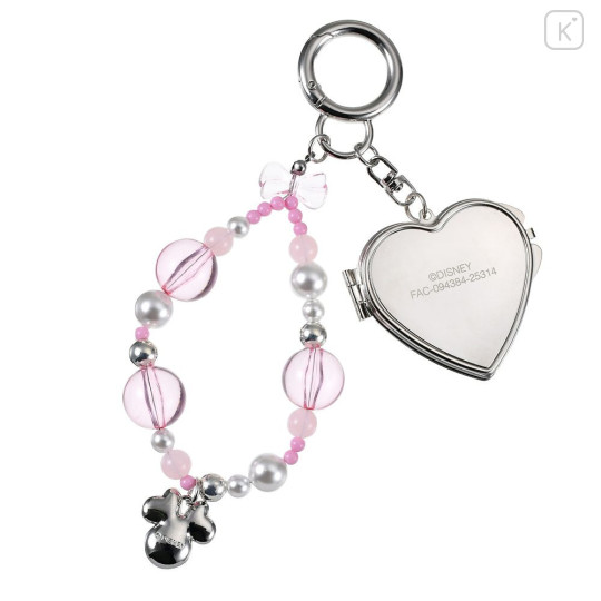 Japan Disney Store Heart-Shaped Mirror with Bead Keychain Strap Keychain - Minnie : Light Pink - 3