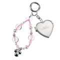 Japan Disney Store Heart-Shaped Mirror with Bead Keychain Strap Keychain - Minnie : Light Pink - 3