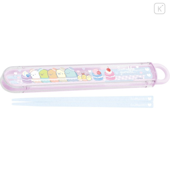 Japan San-X Chopsticks 16.5cm with Case - Sumikko Gurashi : Dessert Party Macaron Light Purple Blue - 1