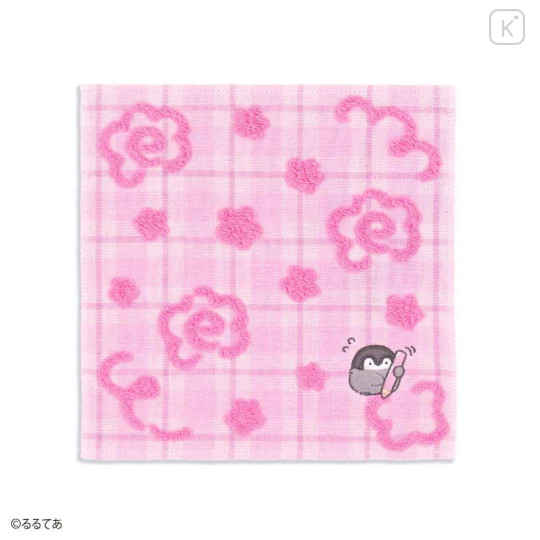 Japan Koupen Chan Gauze Towel Handkerchief - Tartan Flower Pink - 1