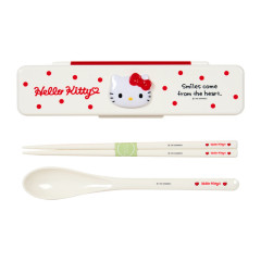 Japan Sanrio Original Chopsticks 18cm & Spoon with Case - Hello Kitty : Smiles Come From Heart