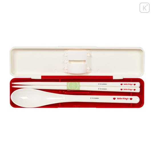 Japan Sanrio Original Chopsticks 18cm & Spoon with Case - Hello Kitty : Smiles Come From Heart - 2