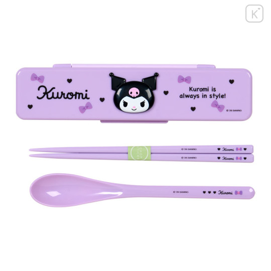 Japan Sanrio Original Chopsticks 18cm & Spoon with Case - Kuromi : Always In Style - 1