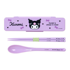 Japan Sanrio Original Chopsticks 18cm & Spoon with Case - Kuromi : Always In Style