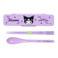 Japan Sanrio Original Chopsticks 18cm & Spoon with Case - Kuromi : Always In Style - 1