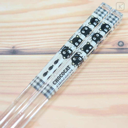 Japan Sanrio Clear Chopsticks 18cm - Chococat : Gingham Black - 2