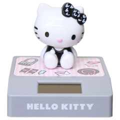 Japan Sanrio Solar Bobblehead - Hello Kitty : Sitting Houndstooth Black