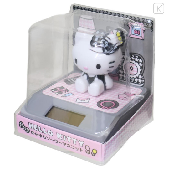 Japan Sanrio Solar Bobblehead - Hello Kitty : Sitting Houndstooth Black - 3