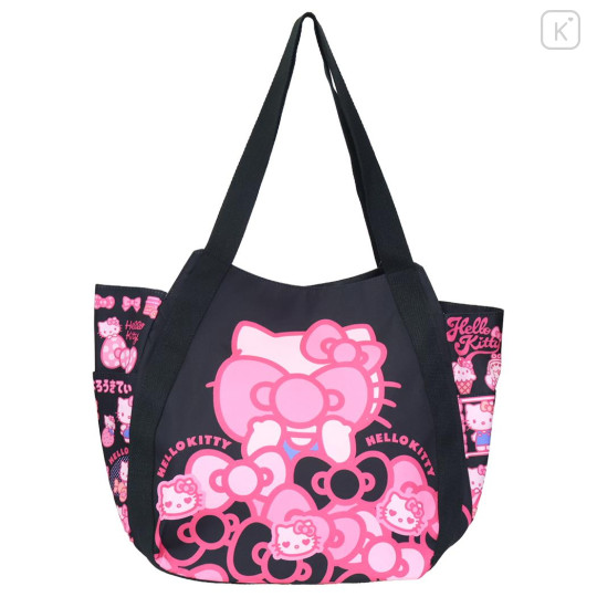 Japan Sanrio Balloon Tote Bag - Hello Kitty : Ribbon Black Pink - 1