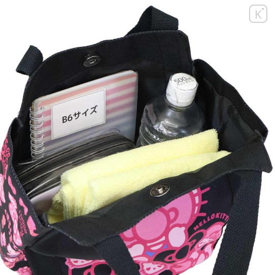Japan Sanrio Balloon Mini Tote Bag - Hello Kitty : Ribbon Black Pink - 3