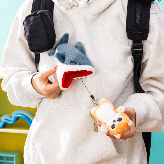 Japan Mofusand Retractable Plush Bag Charm - Shark Cat Crisis - 2