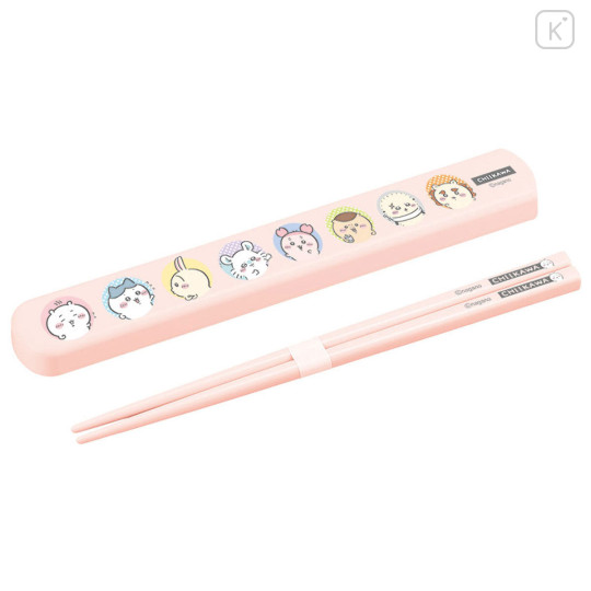 Japan Chiikawa Chopsticks 19.5cm with Case - Characters Face Pink - 1