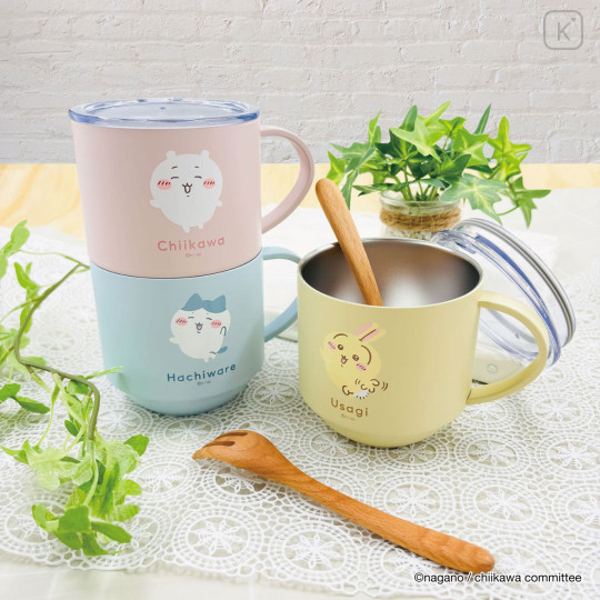 Japan Chiikawa Stainless Steel Mug with Lid - Hachiware Happy - 3
