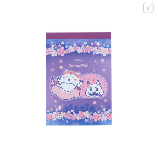 Japan Chiikawa Mini Notepad - Anoko & Momonga : Sakura Pink Night - 5