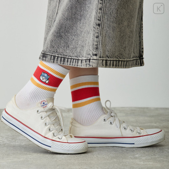 Japan Mofusand Embroidered Low Crew Socks - Nyanto! Moving Center Cat Good Job Red - 2