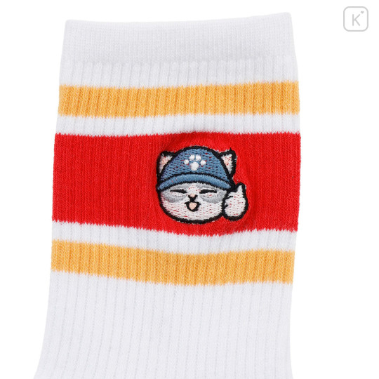 Japan Mofusand Embroidered Low Crew Socks - Nyanto! Moving Center Cat Good Job Red - 6