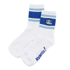 Japan Mofusand Embroidered Low Crew Socks - Nyanto! Moving Center Cat Good Job Blue