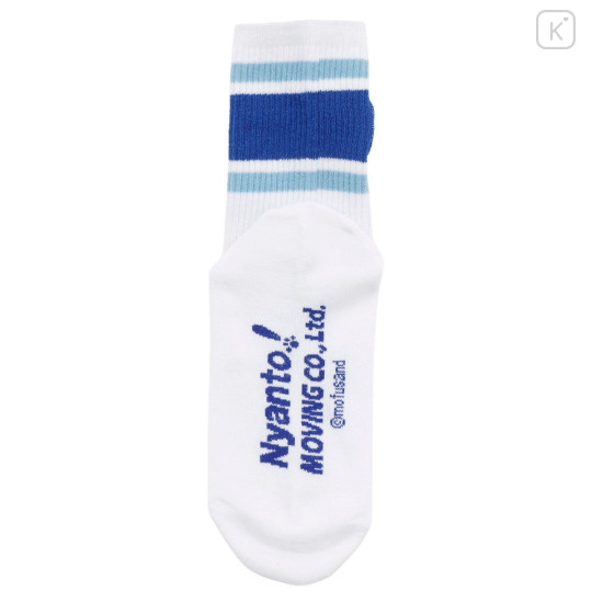 Japan Mofusand Embroidered Low Crew Socks - Nyanto! Moving Center Cat Good Job Blue - 5