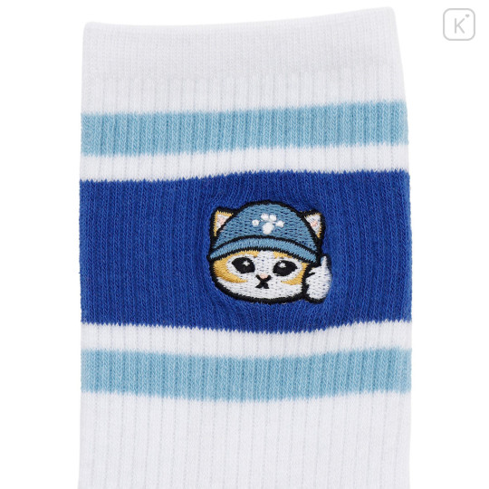 Japan Mofusand Embroidered Low Crew Socks - Nyanto! Moving Center Cat Good Job Blue - 6