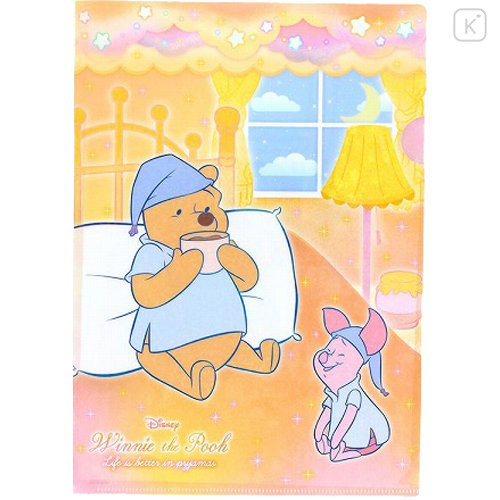 Japan Disney A4 Clear Holder - Piglet & Pooh : Dreamy and Cute! Bedtime - 1