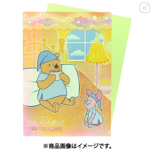 Japan Disney A4 Clear Holder - Piglet & Pooh : Dreamy and Cute! Bedtime - 3