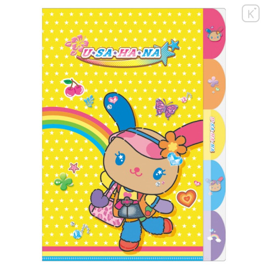 Japan Sanrio 5 Pockets A4 Index File Holder - Usahana : Tokimeki Heisei Kogal Pop Tan - 1