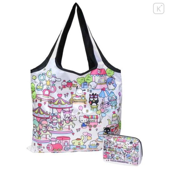 Japan Sanrio Satin Eco Bag with Pouch - Mixed Characters - 1