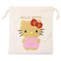 Japan Sanrio Sagara Embroidery Drawstring Pouch - Hello Kitty : Suntan - 1