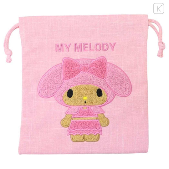 Japan Sanrio Sagara Embroidery Drawstring Pouch - My Melody : Suntan - 1