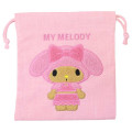 Japan Sanrio Sagara Embroidery Drawstring Pouch - My Melody : Suntan - 1