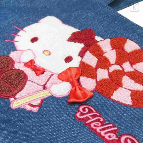 Japan Sanrio Denim Sagara Embroidery Lunch Bag - Hello Kitty - 4