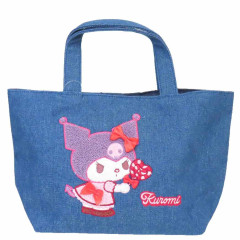Japan Sanrio Denim Sagara Embroidery Lunch Bag - Kuromi
