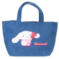 Japan Sanrio Denim Sagara Embroidery Lunch Bag - Cinnamoroll - 1
